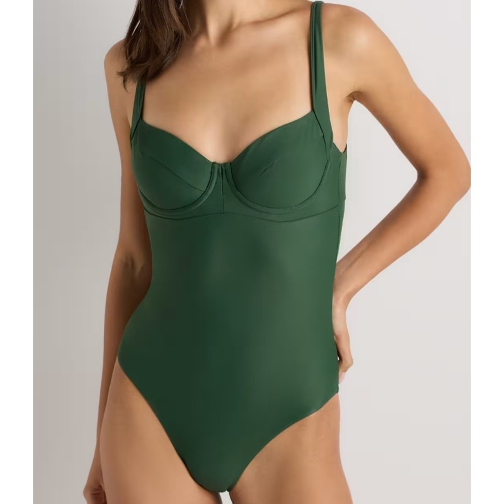 Quince Italian Underwire One-Piece Swimsuit Womens Large Palm Green Tie Back